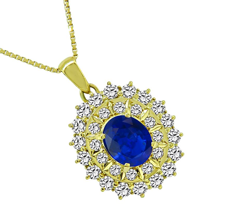 Oval Cut 2.60ct Sapphire 2.38ct Diamond Gold Pendant Necklace For Sale