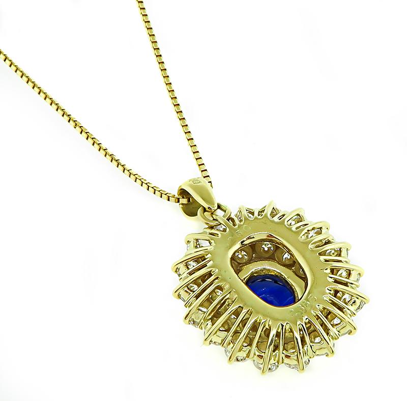 2.60ct Sapphire 2.38ct Diamond Gold Pendant Necklace In Good Condition For Sale In New York, NY