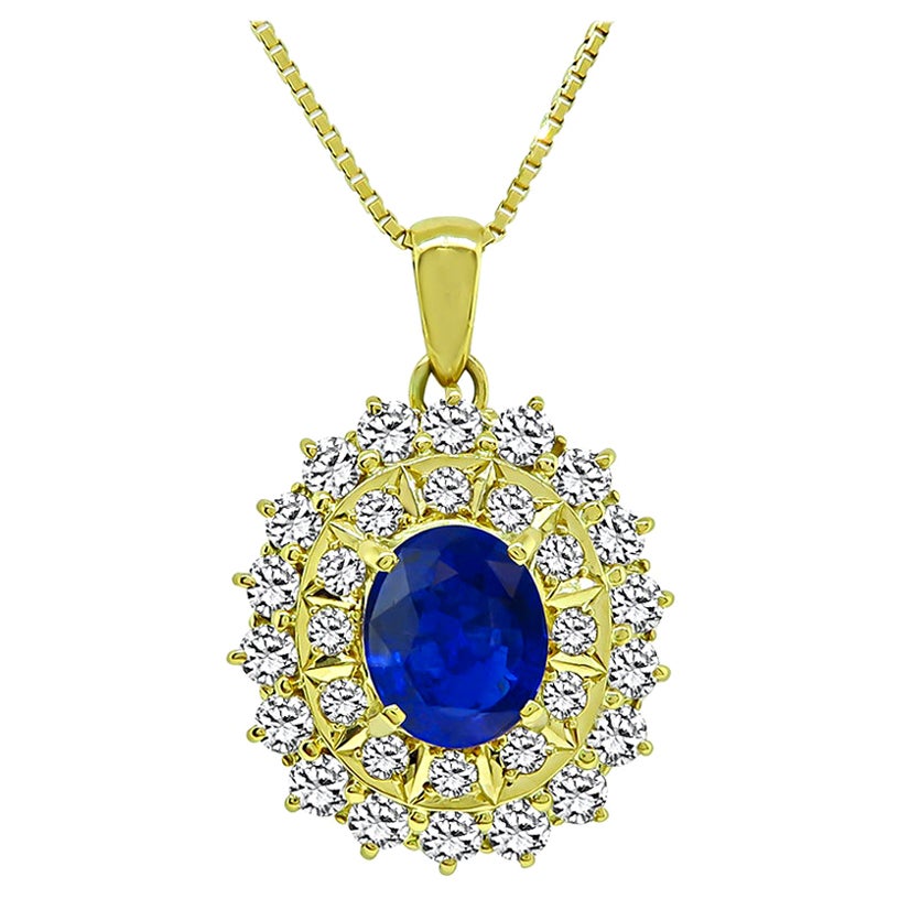 2,60ct Saphir 2,38ct Diamant Gold Anhänger Halskette
