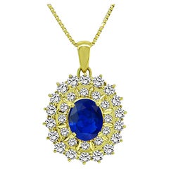 2,60ct Saphir 2,38ct Diamant Gold Anhänger Halskette