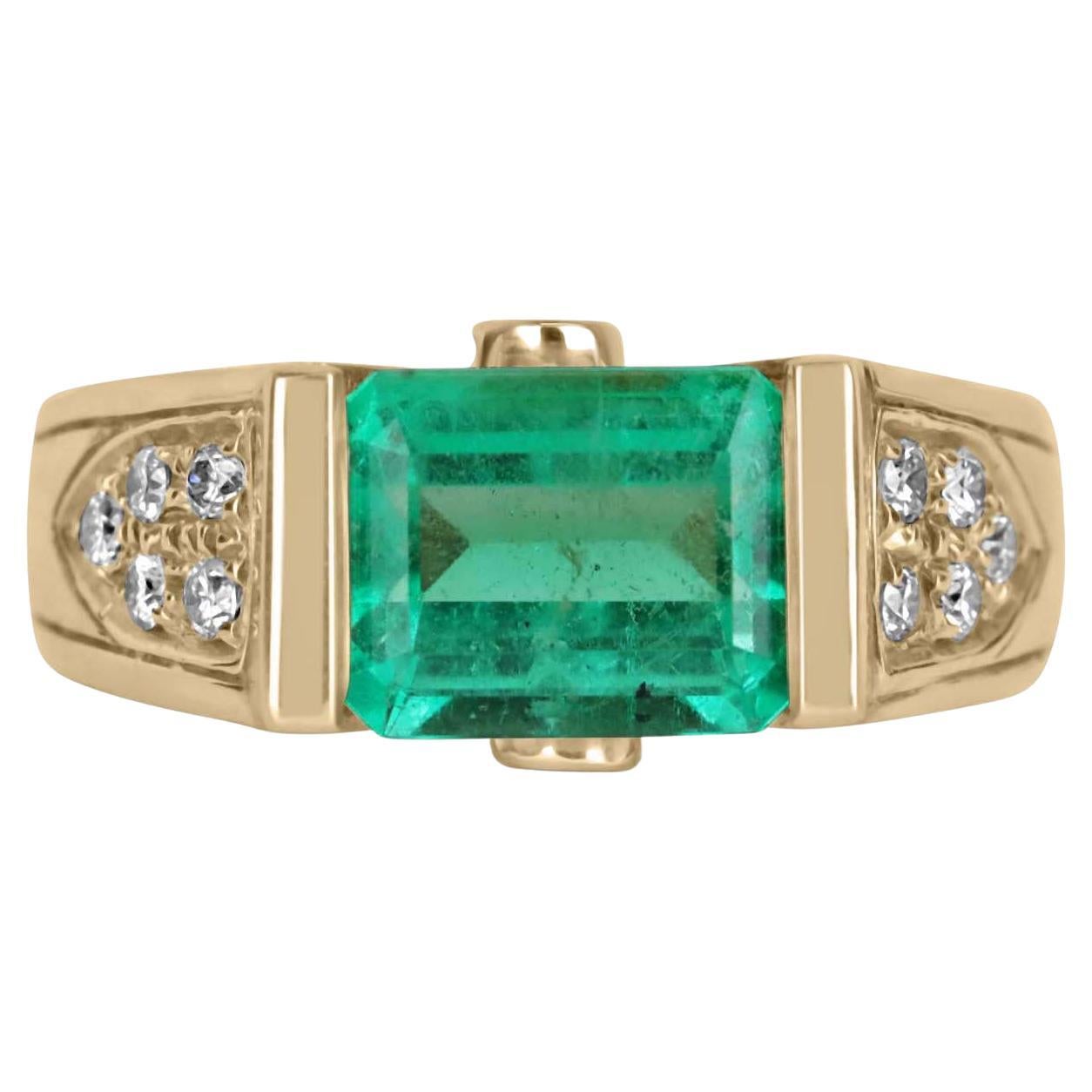 2.60tcw 14K East to West Colombian Emerald & Diamond Accent Ring