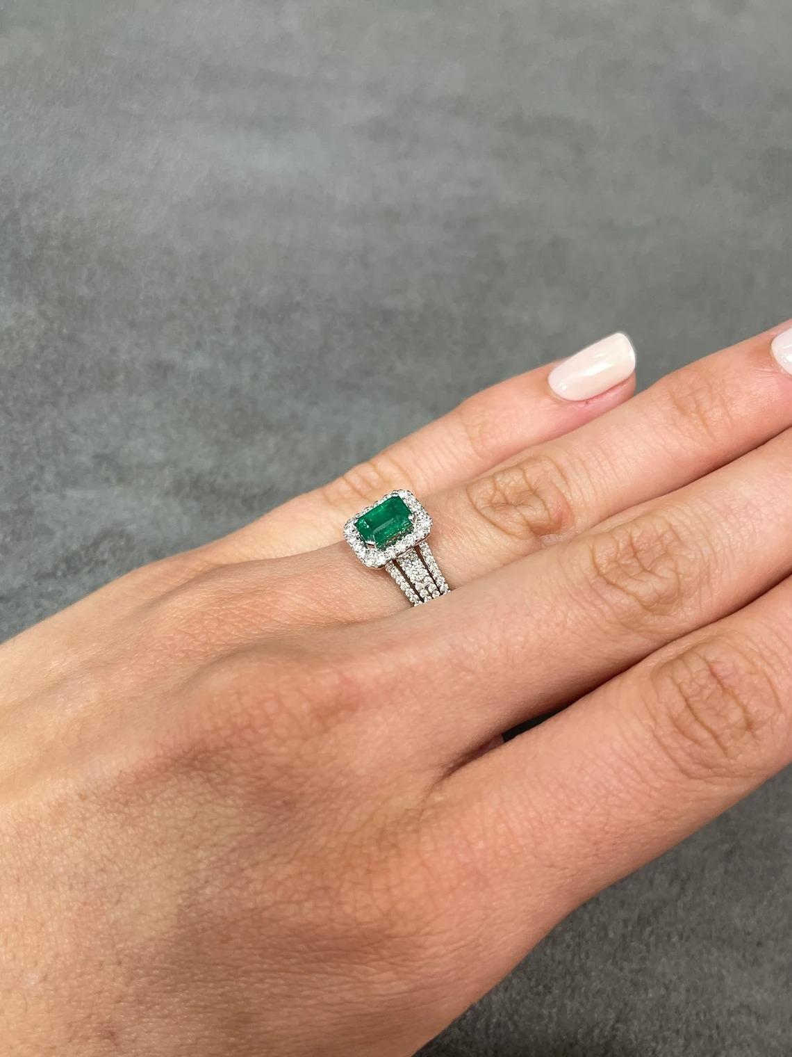 2.60tcw 14K Natural Emerald-Emerald Cut & Diamond Halo Statement Gold Ring For Sale 2