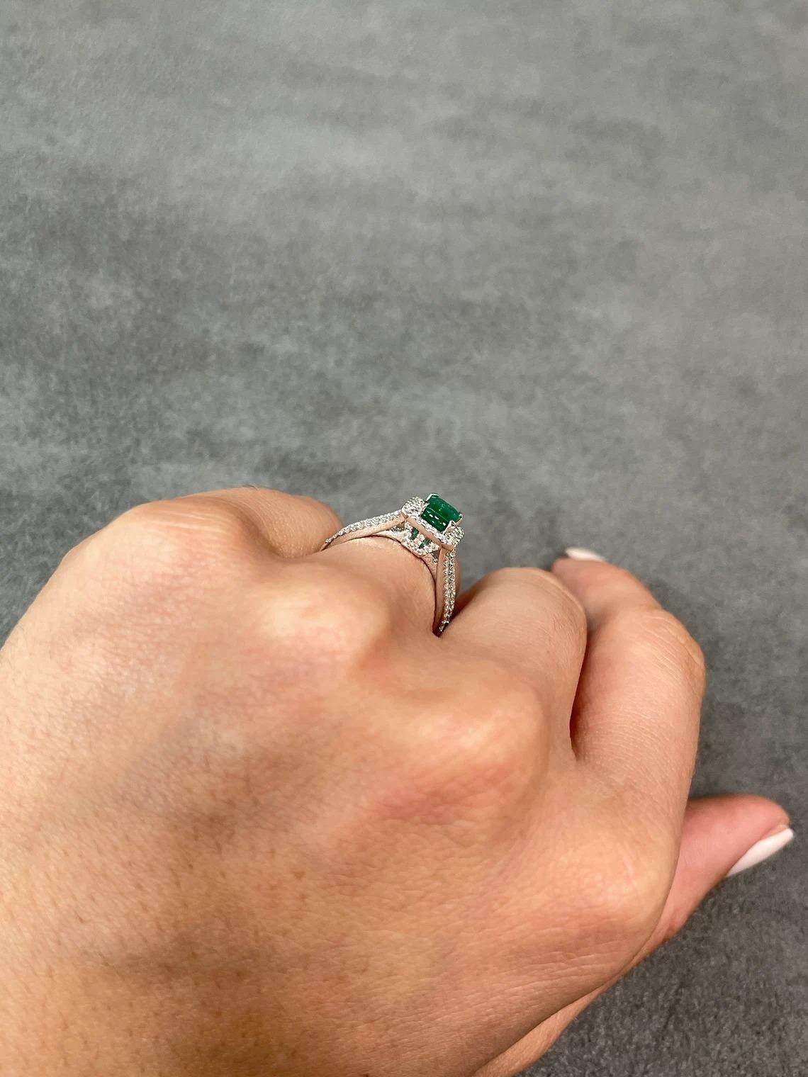 2.60tcw 14K Natural Emerald-Emerald Cut & Diamond Halo Statement Gold Ring For Sale 4