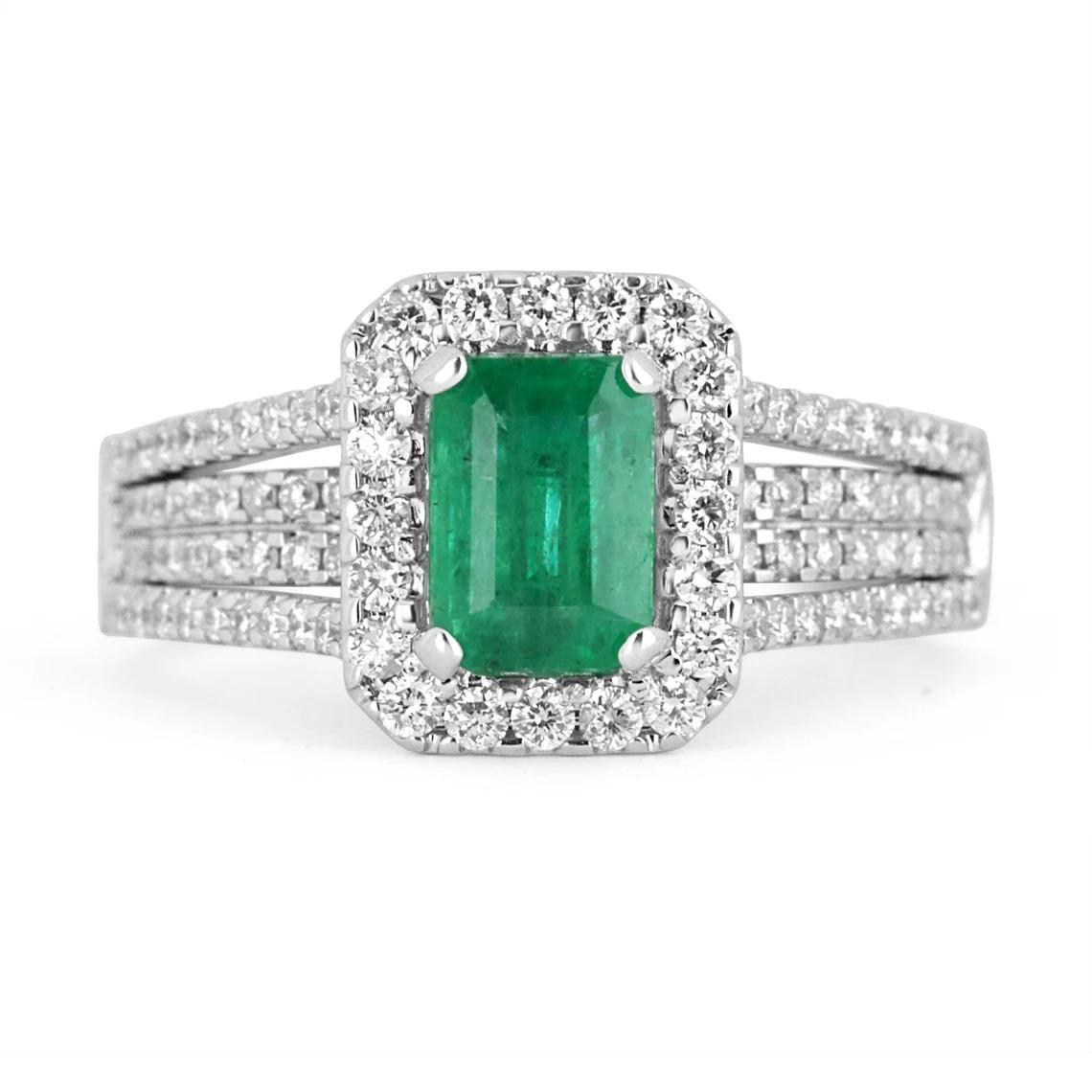 2,60tcw 14K natürlicher Smaragd-Emerald-Schliff & Diamant Halo Statement Goldring