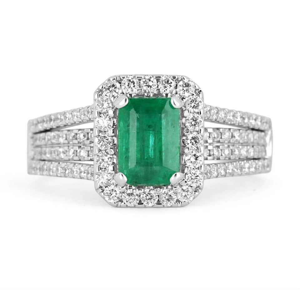 1.25tcw 14K Natural Emerald-Emerald Cut and Diamond Halo Engagement ...