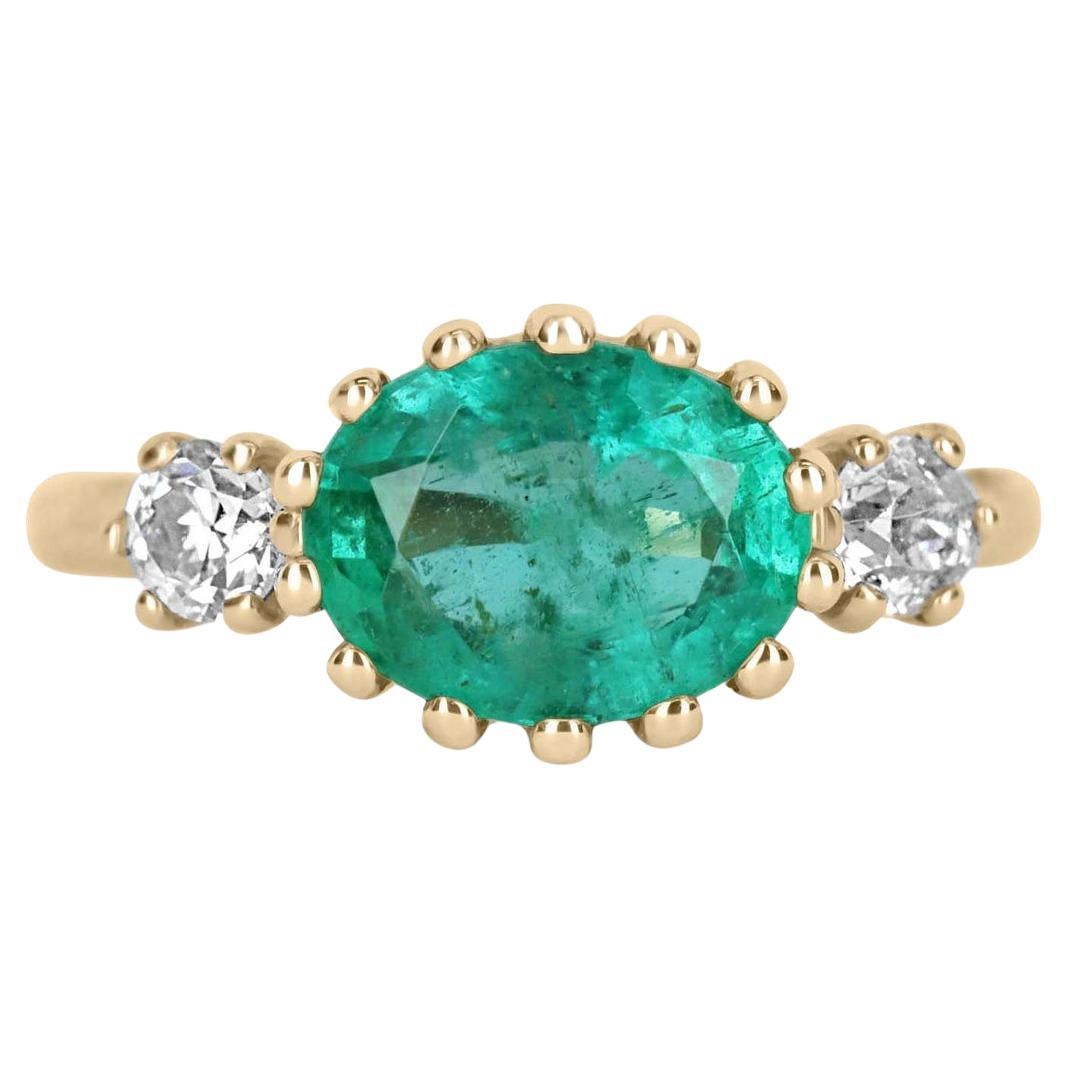 2.60tcw 14K Three Stone Oval Emerald & Diamond Ring