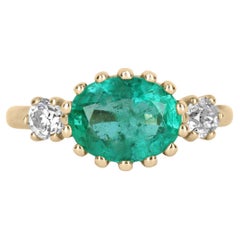 2.60tcw 14K Three Stone Oval Emerald & Diamond Ring