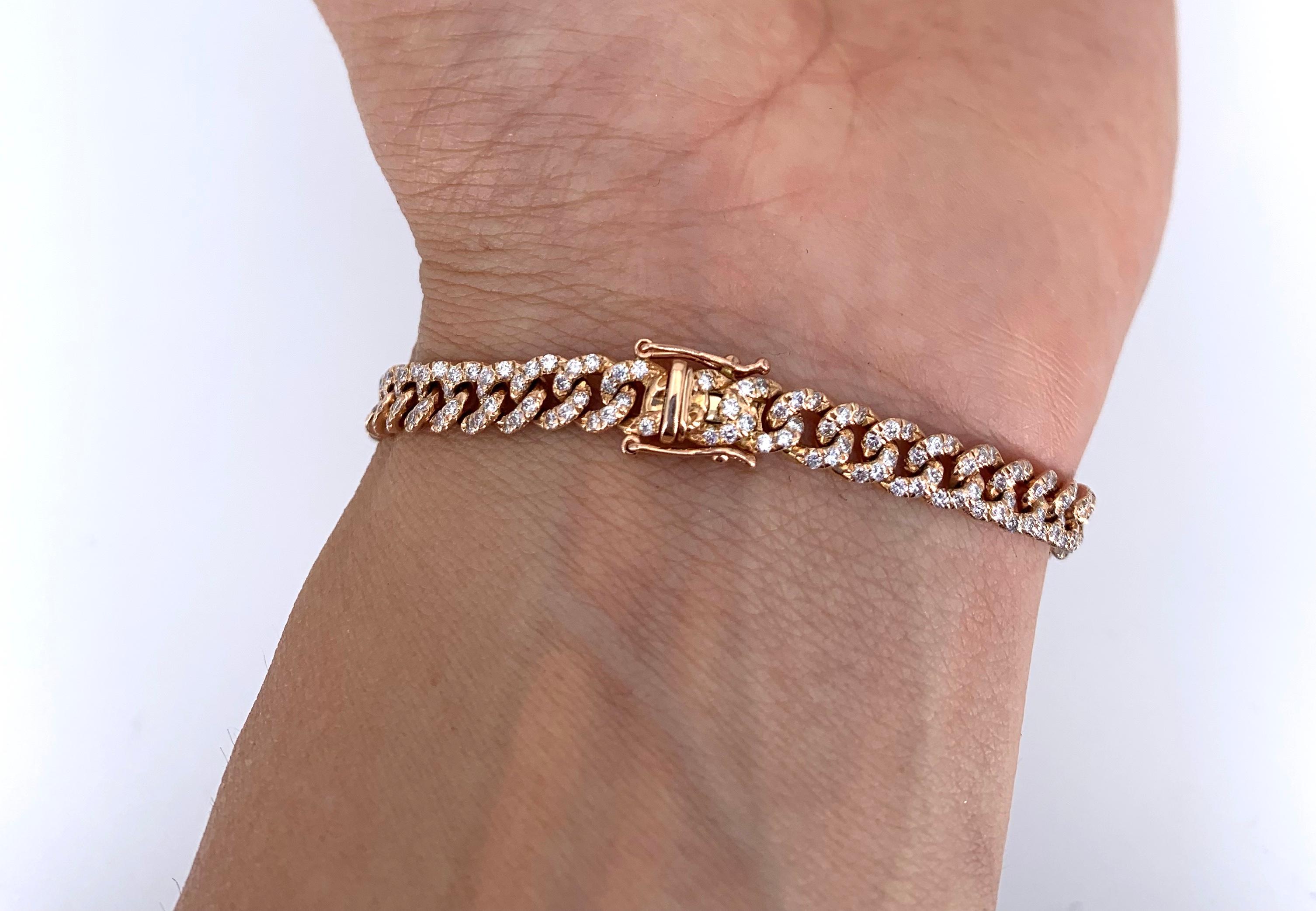 Bracelet tennis unisexe en or rose 18 carats et diamants 2,61 carats en vente 6