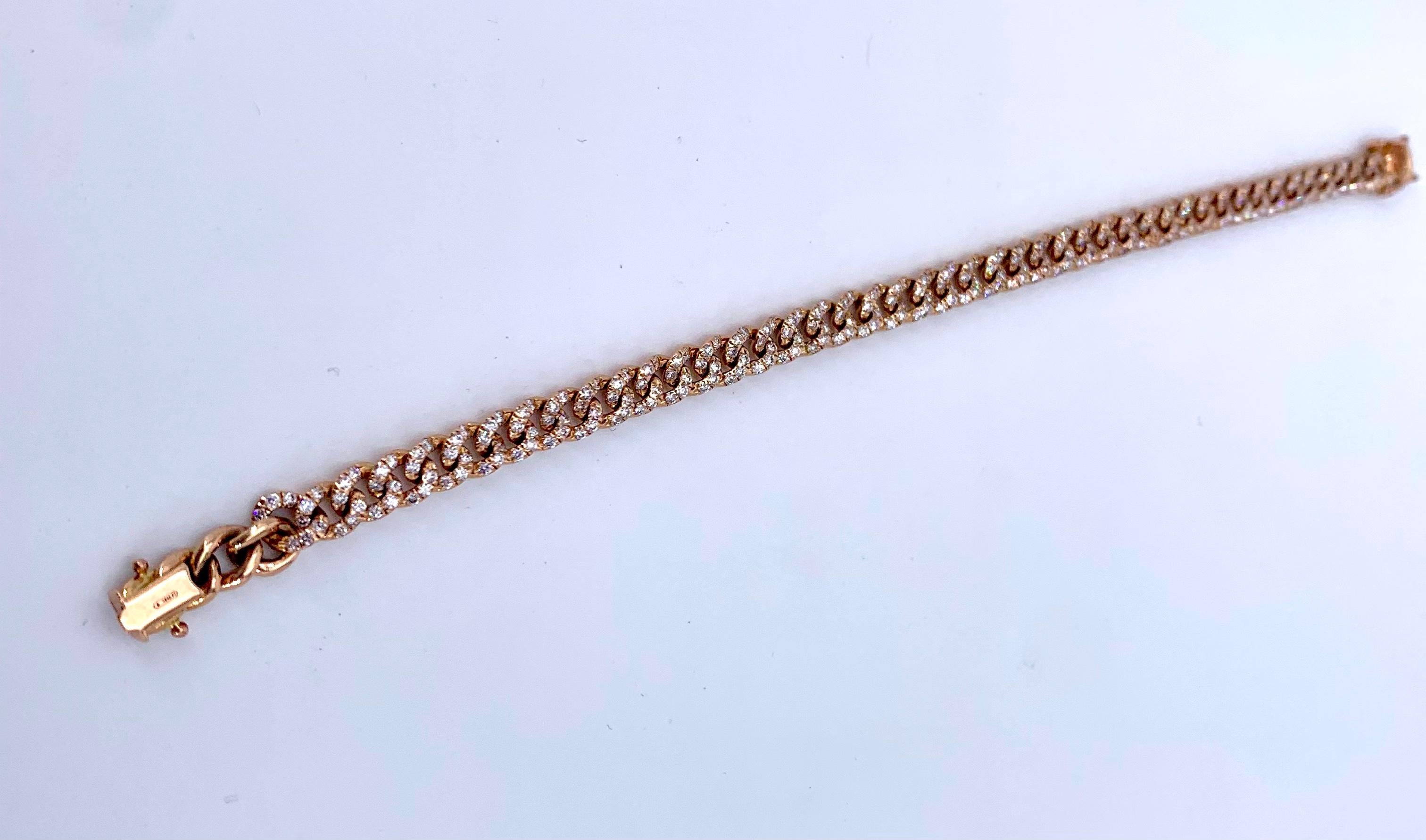 Artisan Bracelet tennis unisexe en or rose 18 carats et diamants 2,61 carats en vente