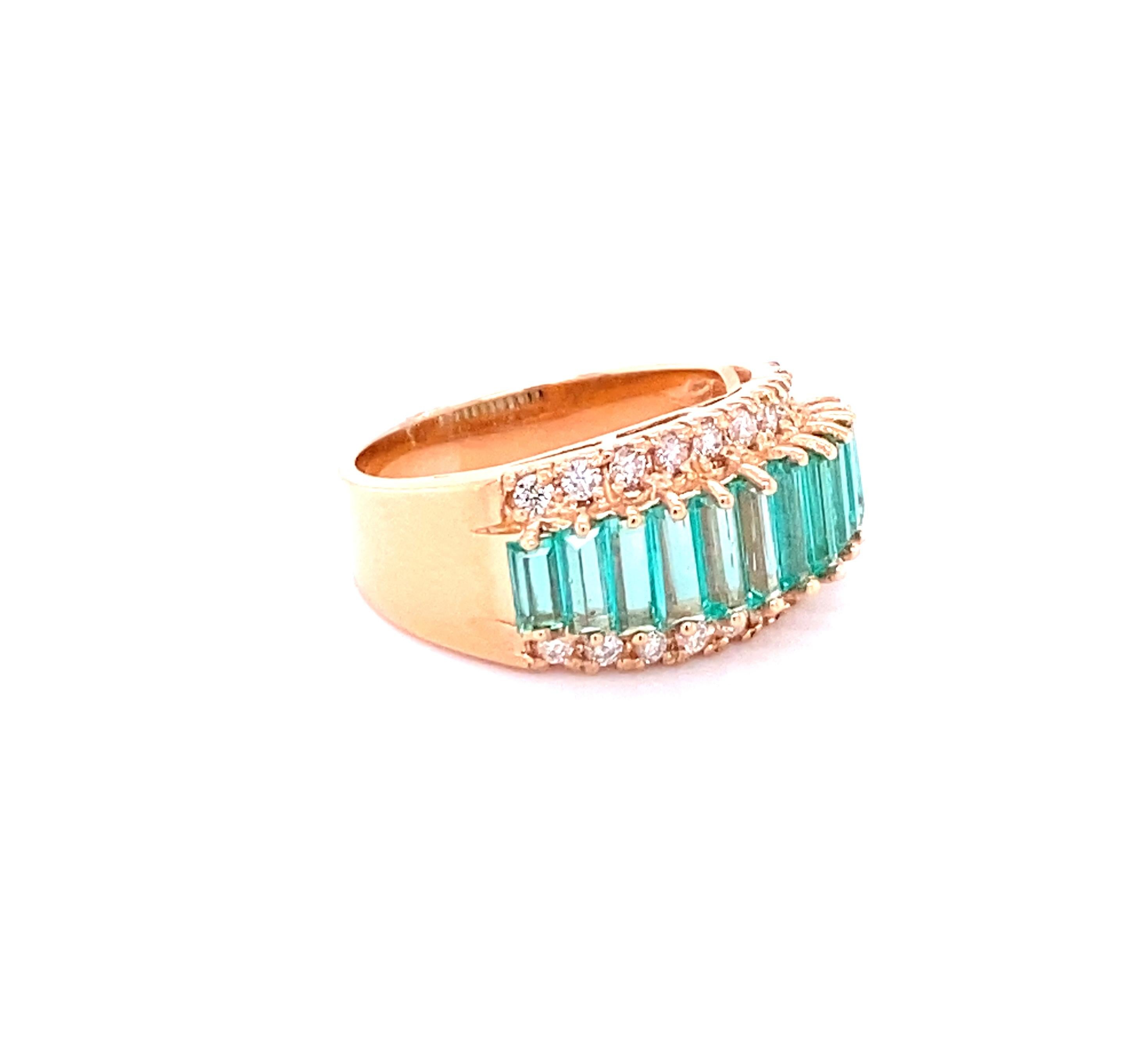 2,61 Karat Smaragd Diamant 14 Karat Roségold Ring (Zeitgenössisch) im Angebot