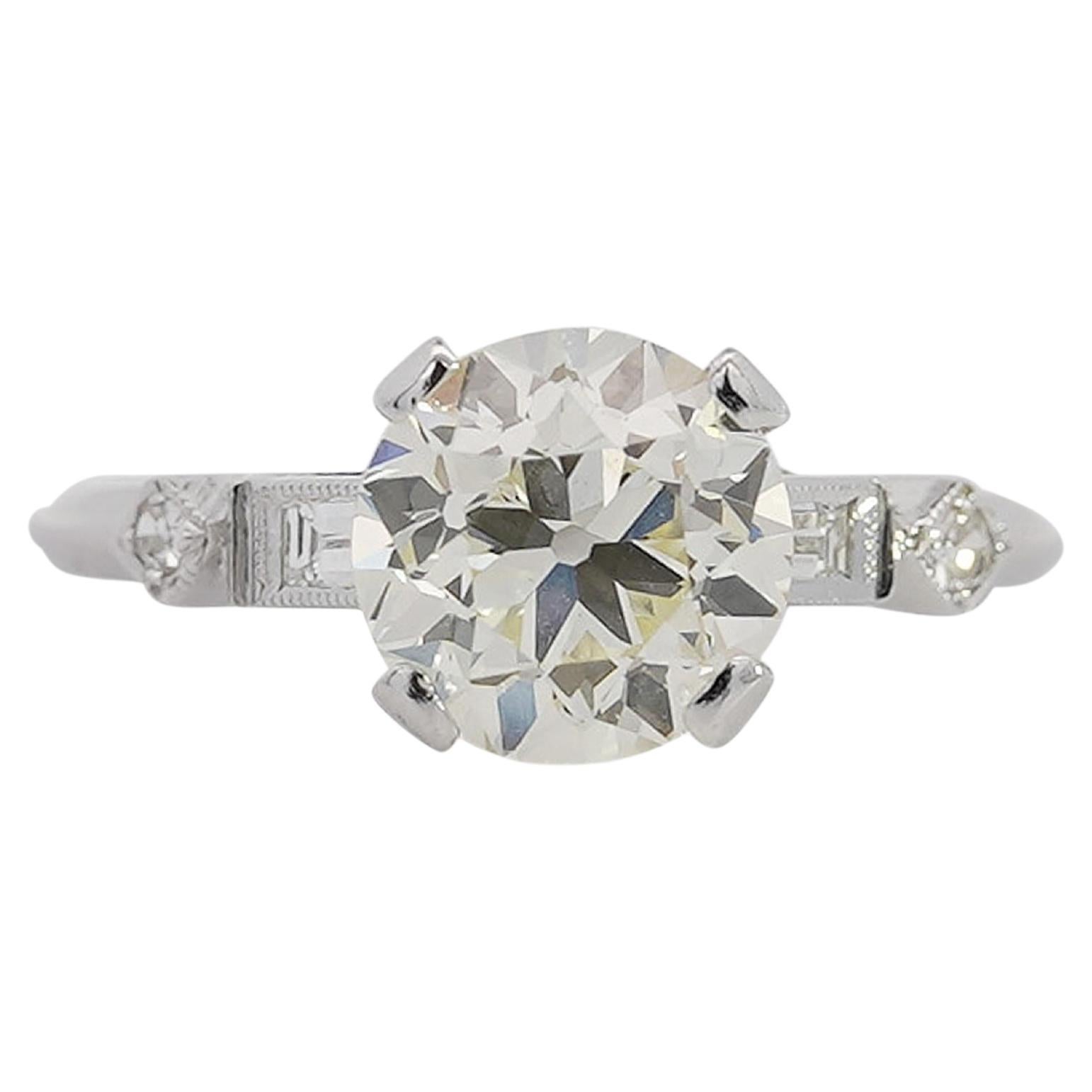 2.61 Carat European Cut M-N/VS1 Diamond Vintage Art Deco Engagement Ring For Sale