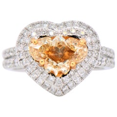 2.61 Carat Fancy Brownish Yellow Heart Shape Cut Diamond Engagement Ring