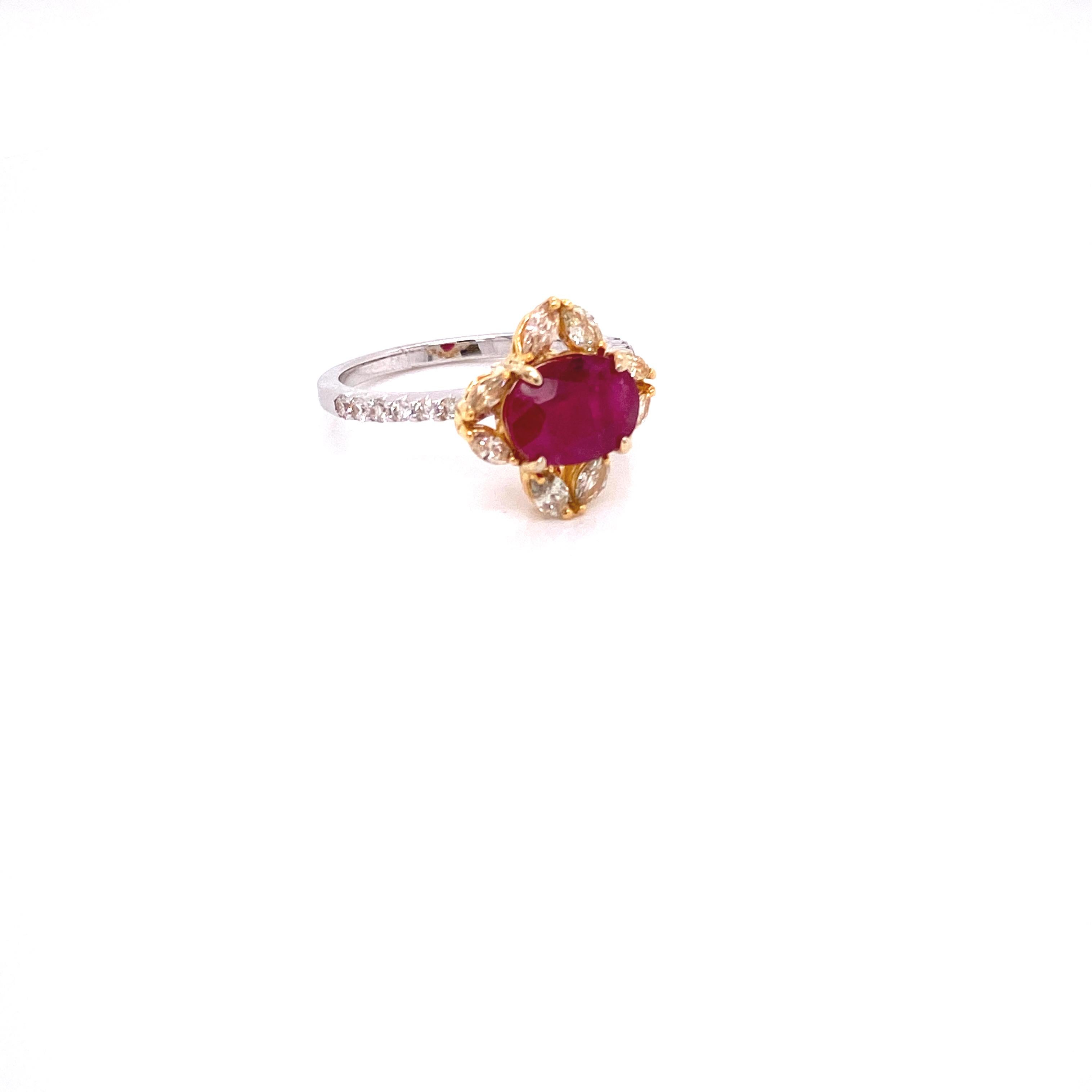 Contemporary 2.61 Carat GRS Certified Unheated Burmese Ruby and Diamond Gold Engagement Ring For Sale