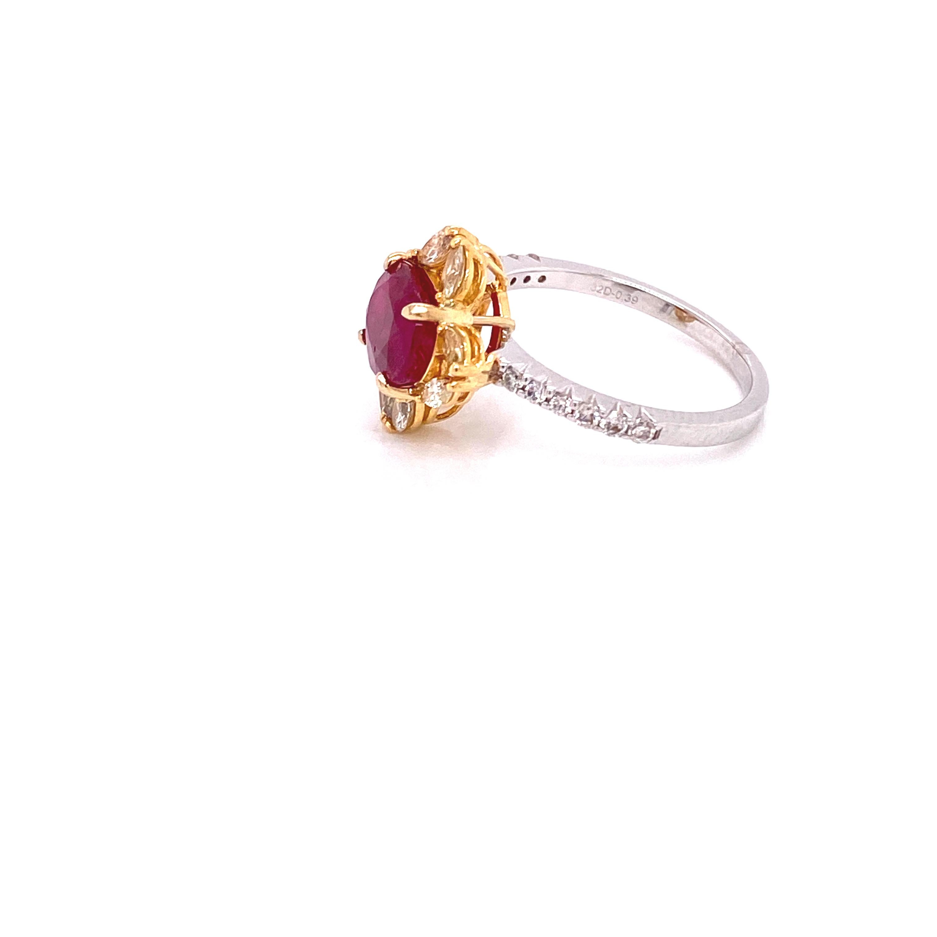 2.61 Carat GRS Certified Unheated Burmese Ruby and Diamond Gold Engagement Ring In New Condition For Sale In Hong Kong, HK