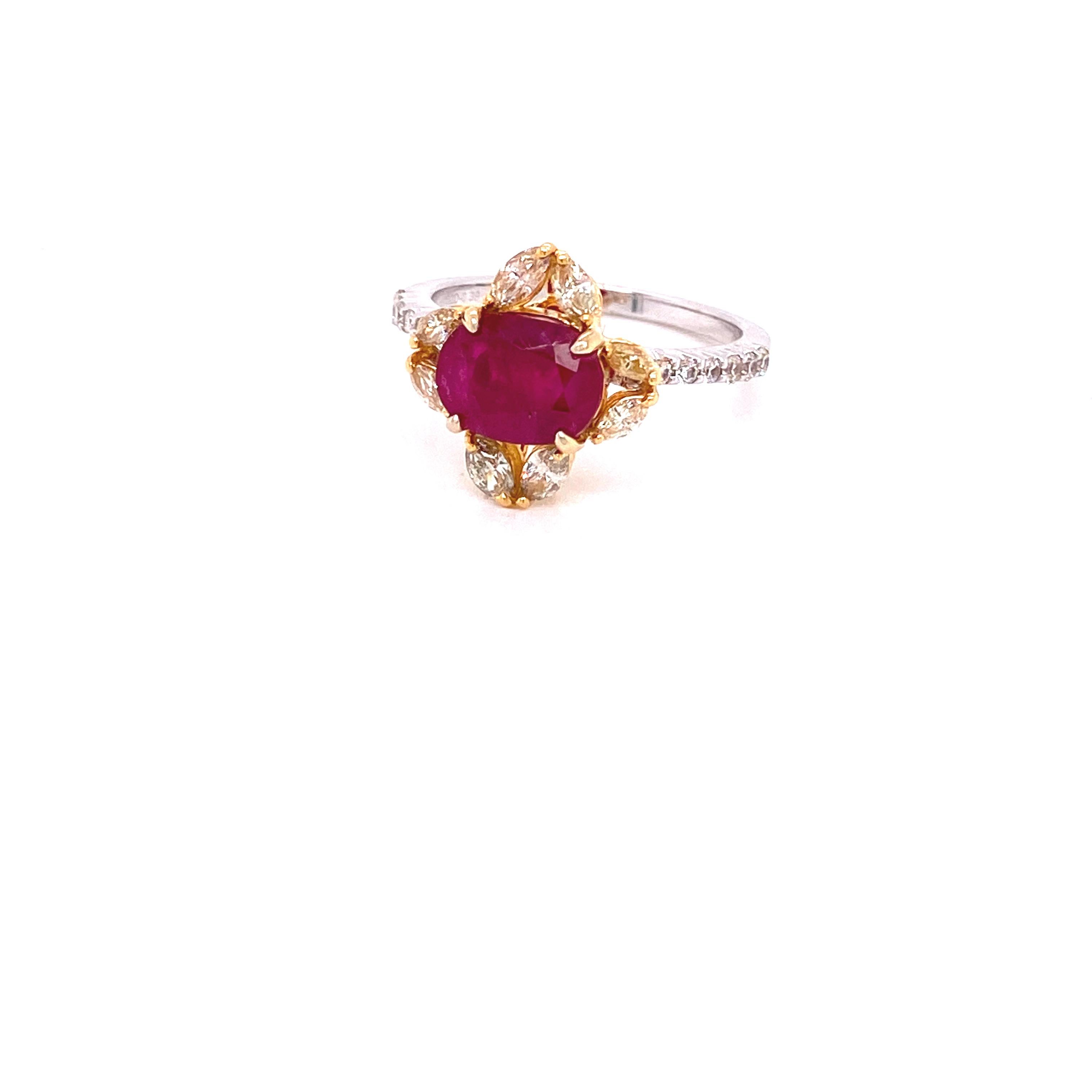 2.61 Carat GRS Certified Unheated Burmese Ruby and Diamond Gold Engagement Ring For Sale 1