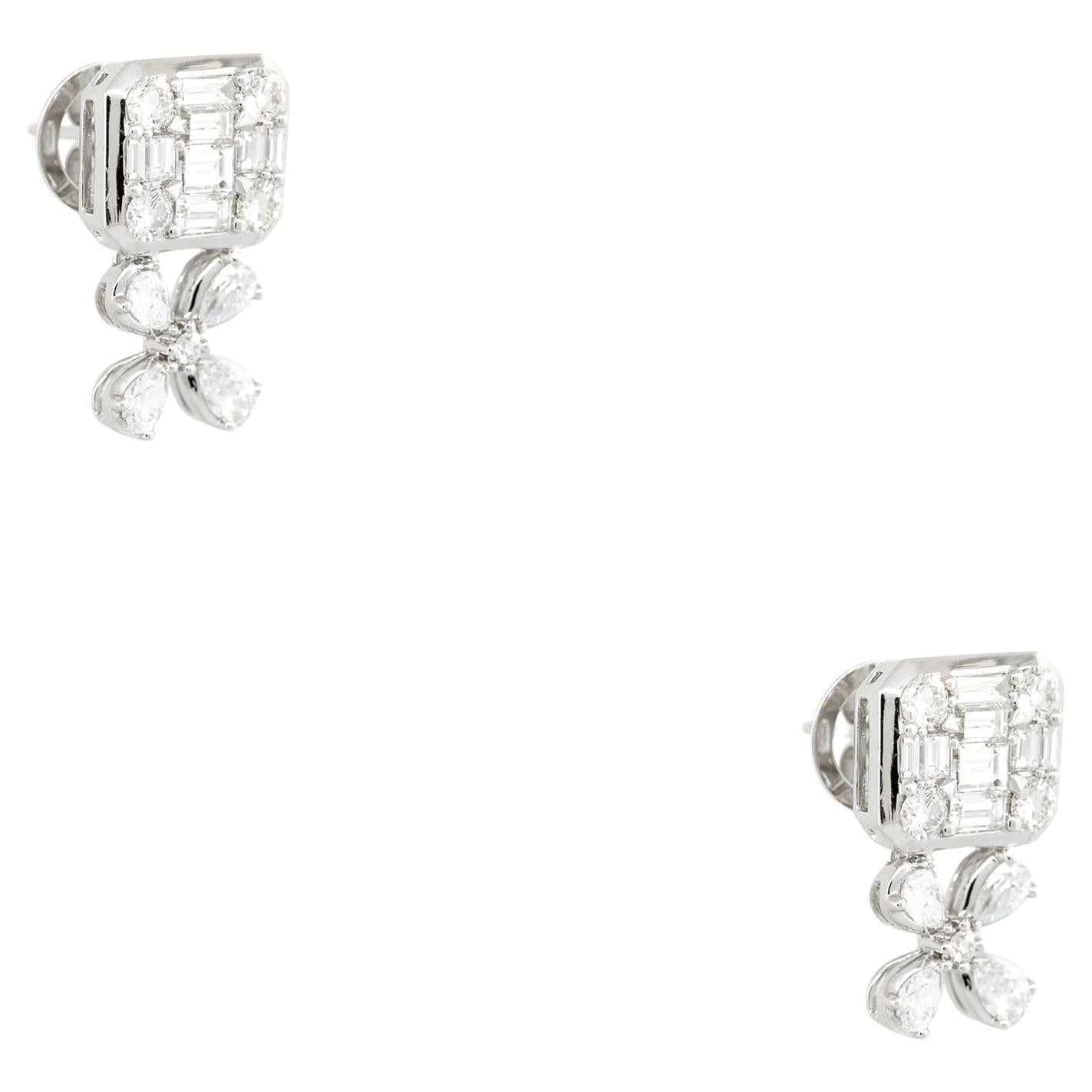 2.61 Carat Multi-Shape Diamond Flower Stud Earrings 18 Karat in Stock For Sale