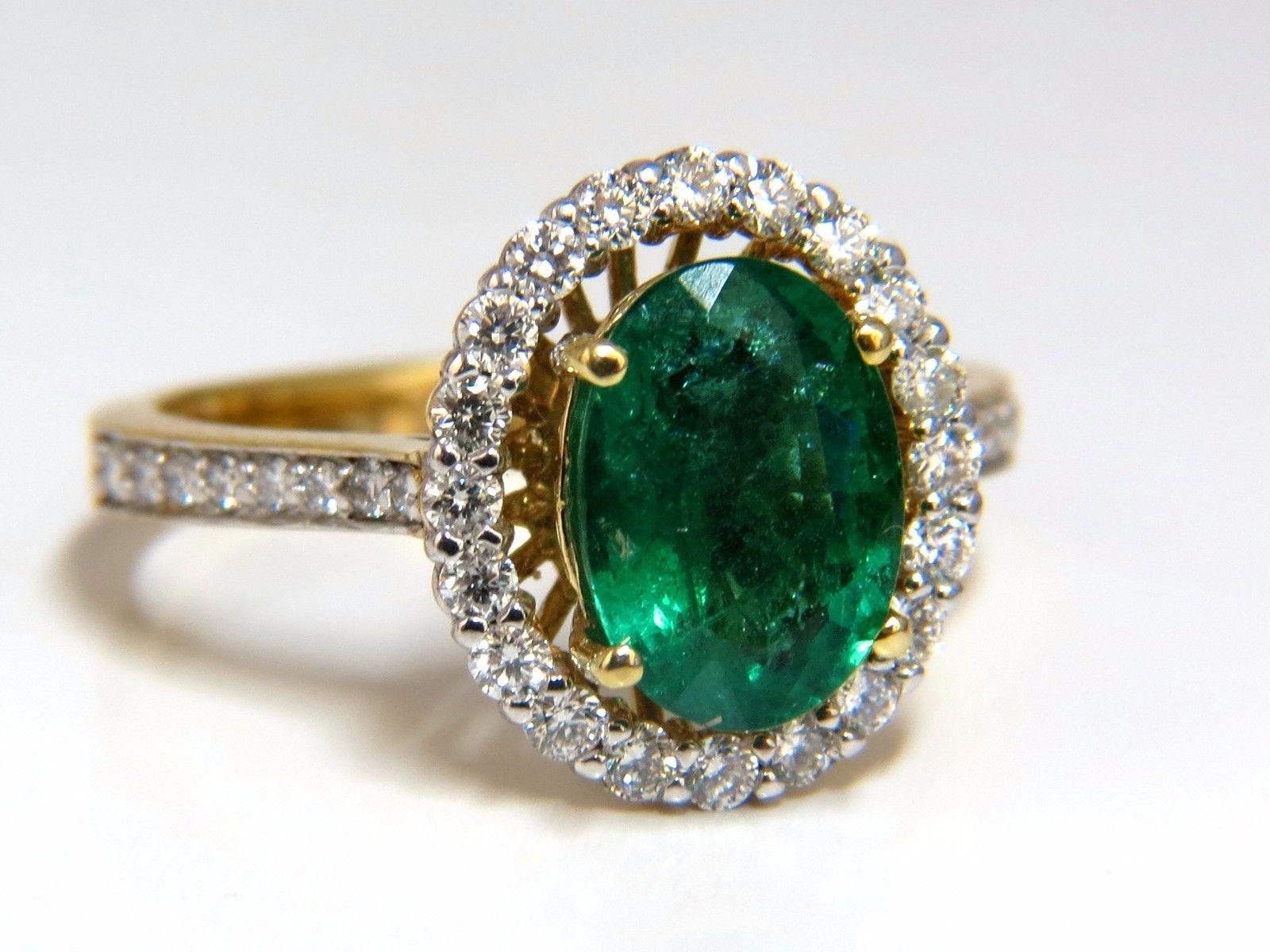 2.61 Carat Natural Oval Emerald Diamond Ring 14 Karat Halo Float Venetian Deco In New Condition In New York, NY