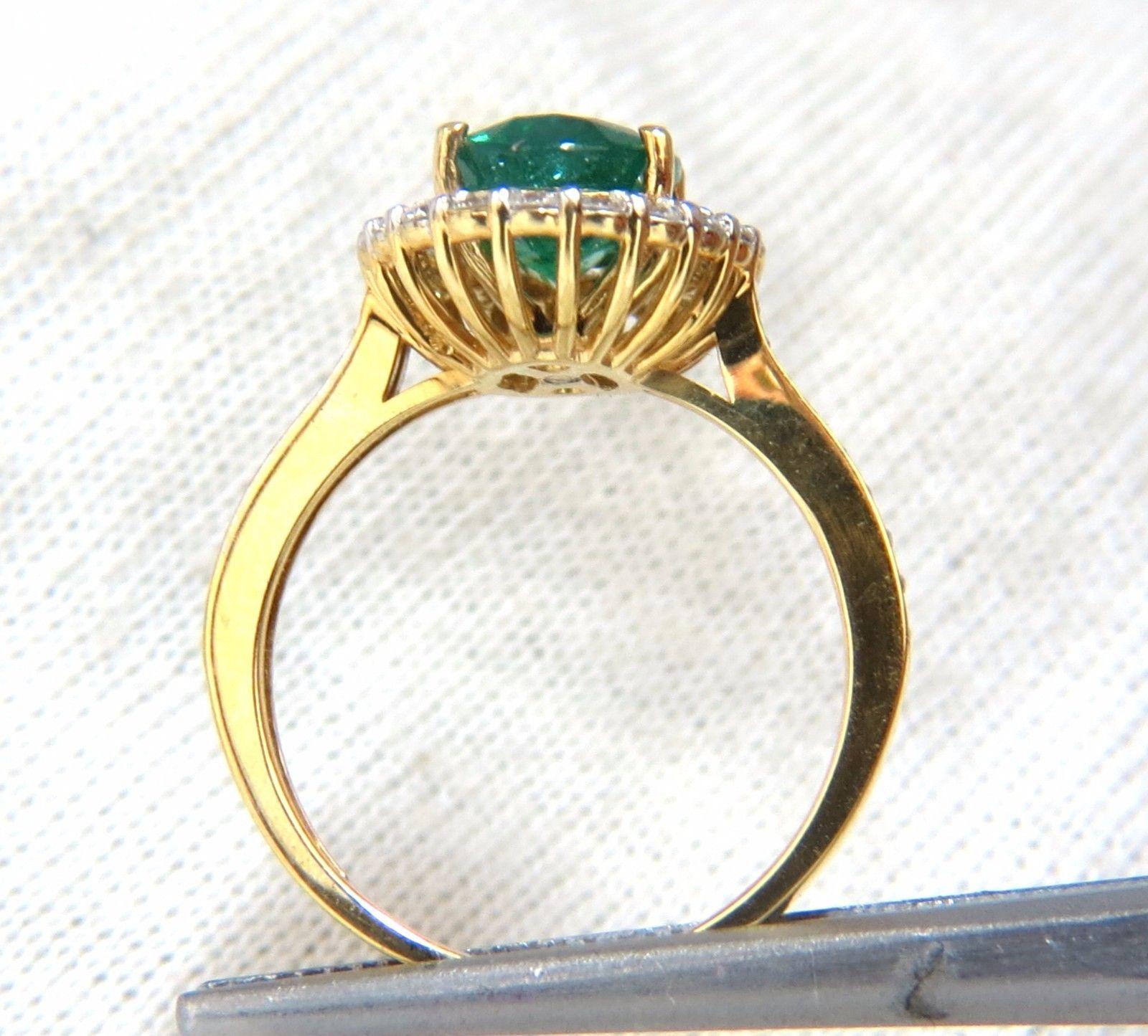 Women's or Men's 2.61 Carat Natural Oval Emerald Diamond Ring 14 Karat Halo Float Venetian Deco