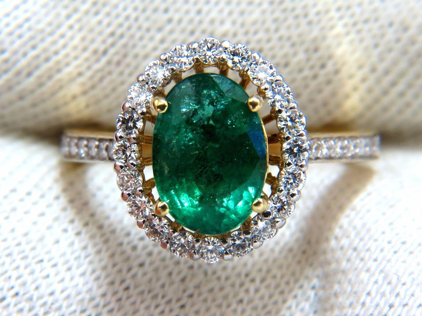 2.61 Carat Natural Oval Emerald Diamond Ring 14 Karat Halo Float Venetian Deco 1