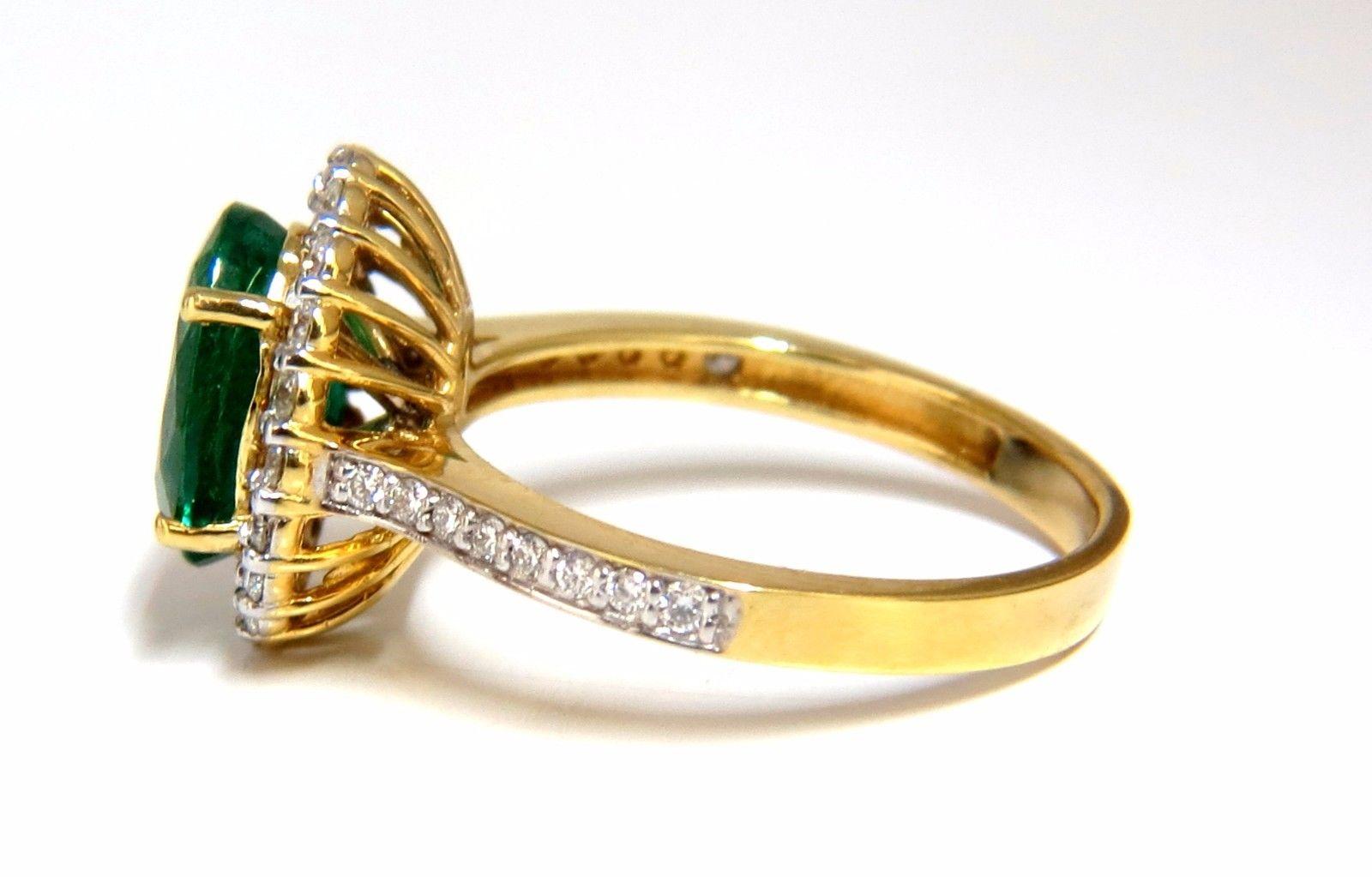 2.61 Carat Natural Oval Emerald Diamond Ring 14 Karat Halo Float Venetian Deco 2