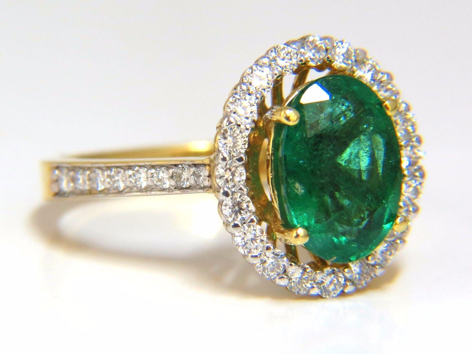 2.61 Carat Natural Oval Emerald Diamond Ring 14 Karat Halo Float Venetian Deco 3