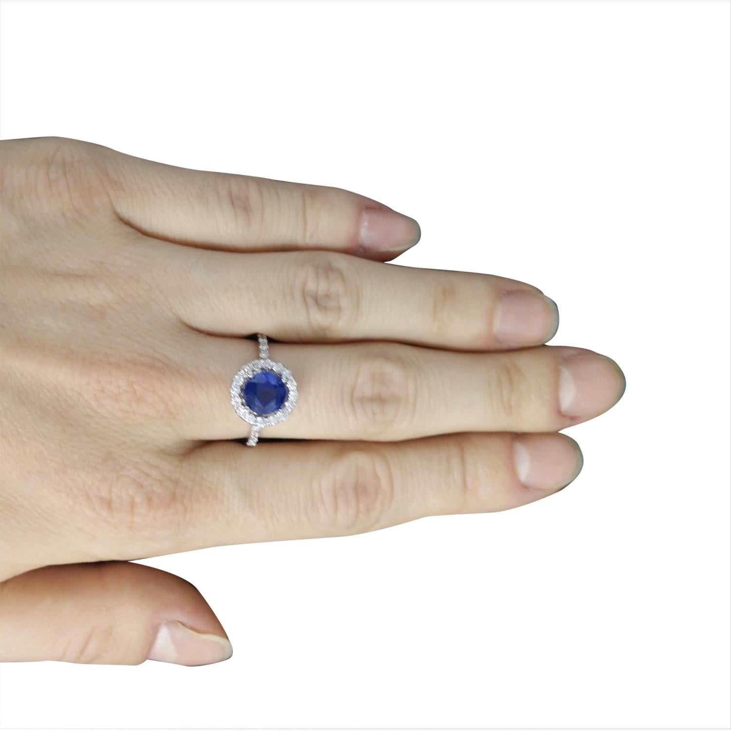 2.61 Carat Natural Sapphire 14 Karat Solid White Gold Diamond Ring
Stamped: 14K 
Ring Size: 7 
Total Ring Weight: 2.5 Grams 
Sapphire Weight: 2.01 Carat (7.00x7.00 Millimeter) 
Diamond Weight: 0.60 Carat (F-G Color, VS2-SI1 Clarity) 
Quantity: