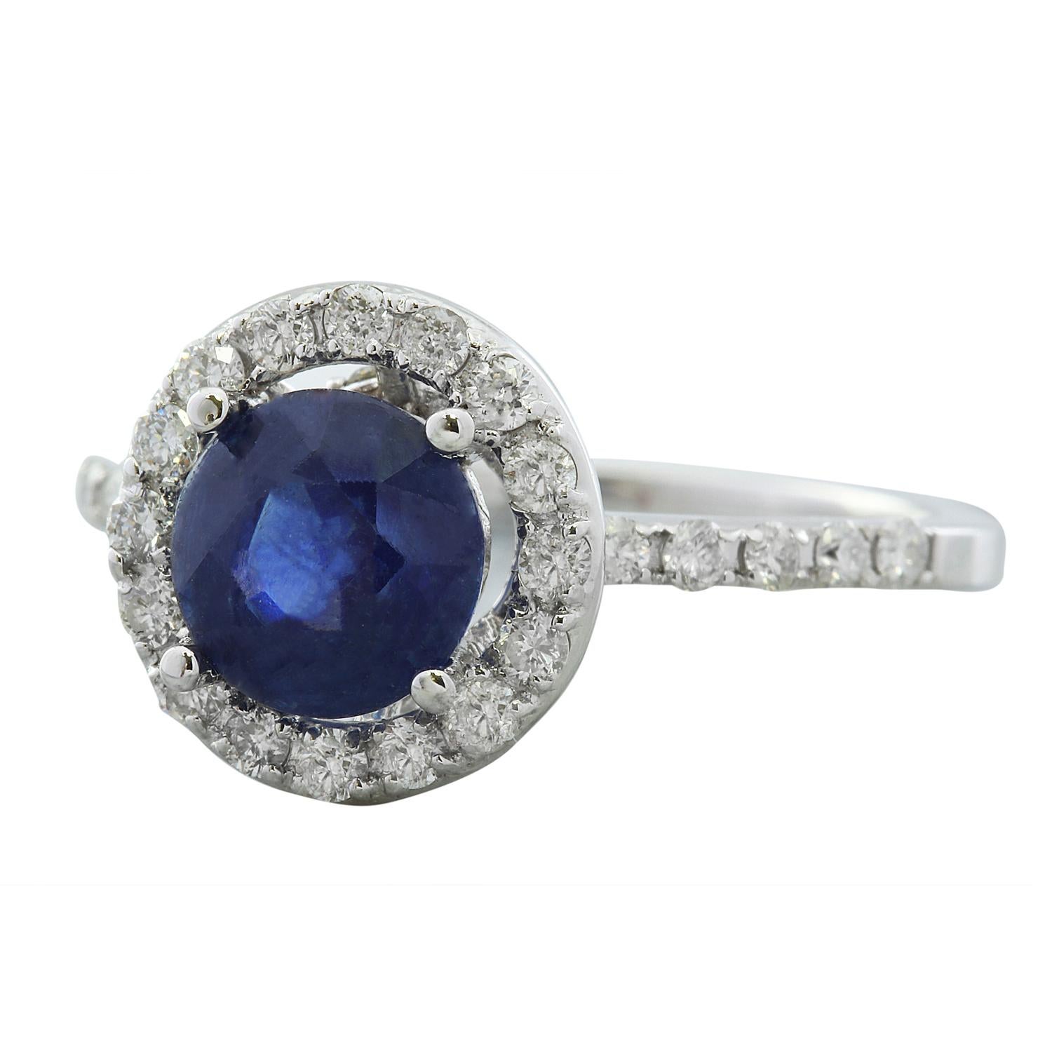 Women's 2.61 Carat Natural Sapphire 14 Karat Solid White Gold Diamond Ring For Sale