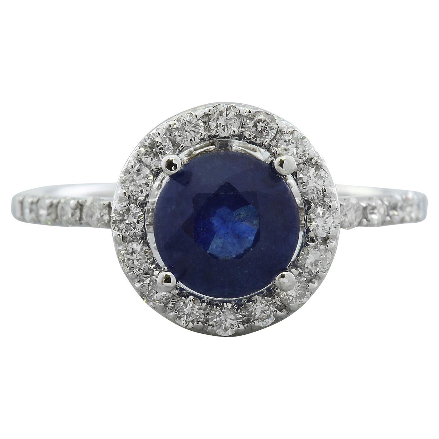 2.61 Carat Natural Sapphire 14 Karat Solid White Gold Diamond Ring For Sale