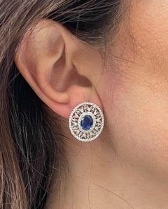 2.61 Carat Oval Sapphire Earrings in 14K White Gold with Diamonds 0.80 Cts