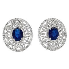 2.61 Carat Oval Sapphire Earrings in 14K White Gold with Diamonds 0.80 Cts