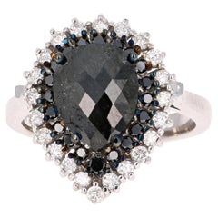 2.61 Carat Pear Cut Black Diamond White Gold Bridal Ring