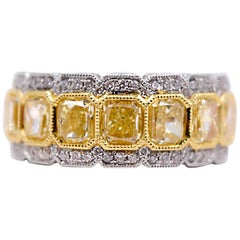 2.61 Carat Radiant Cut Fancy Yellow Diamond Cocktail Ring in 18 Karat Gold