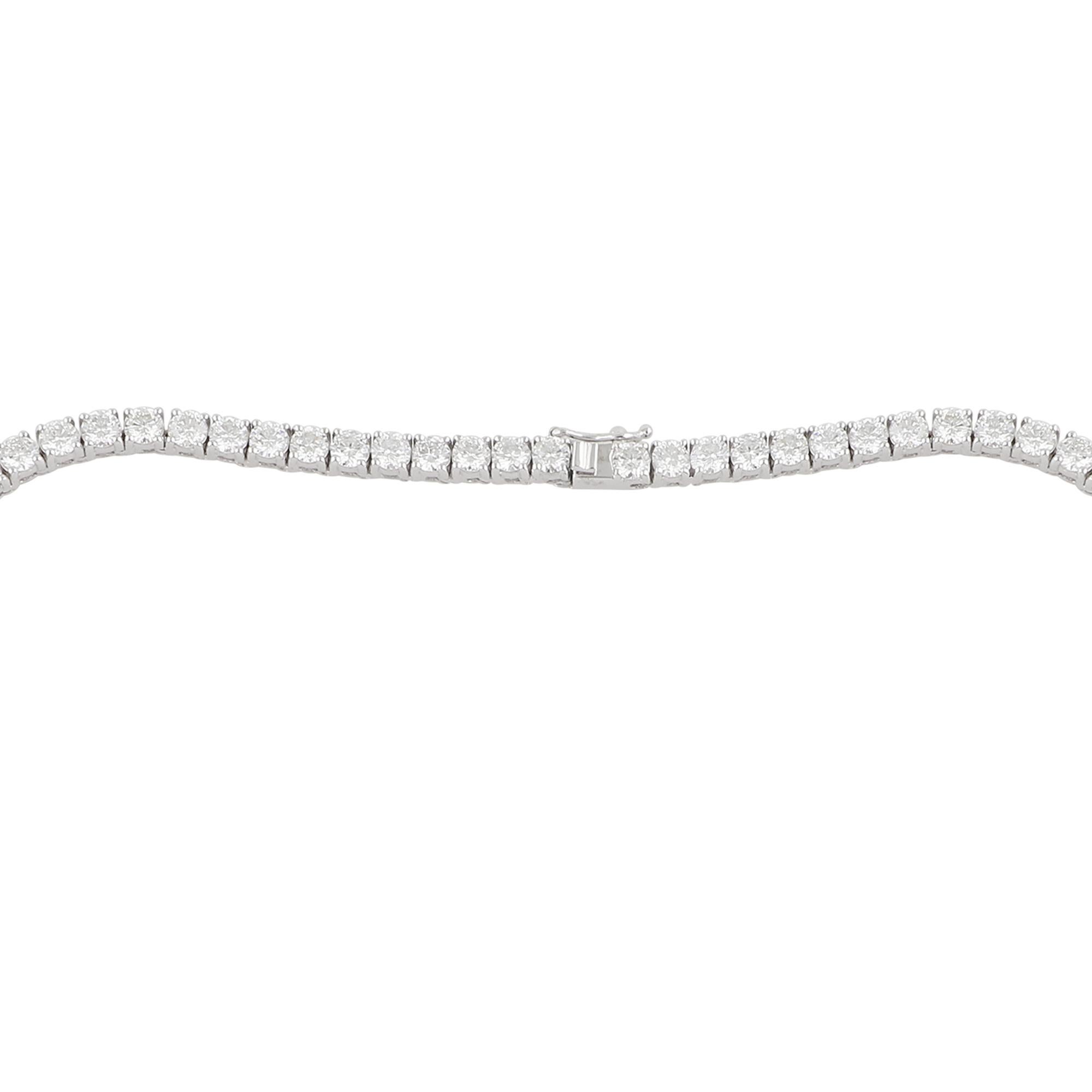 18k White Gold 26.1 Carat Round Cut Natural Diamond Tennis Necklace Chain For Sale 1
