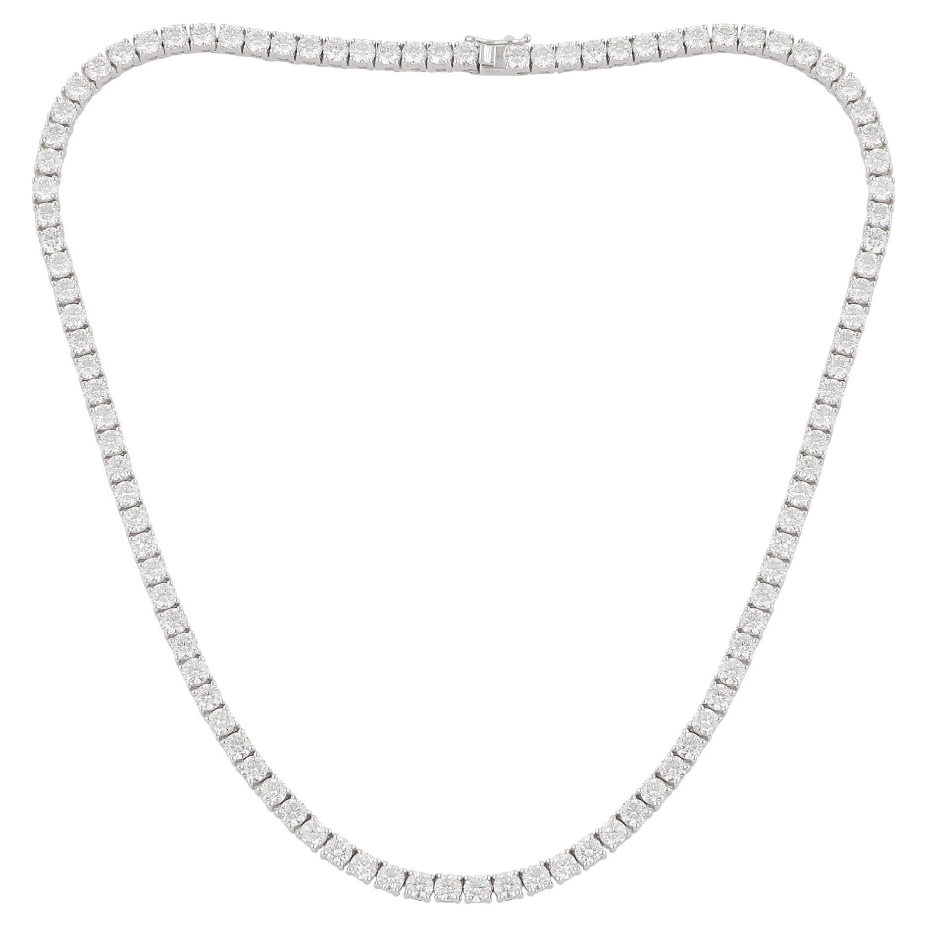 18k White Gold 26.1 Carat Round Cut Natural Diamond Tennis Necklace Chain For Sale 2