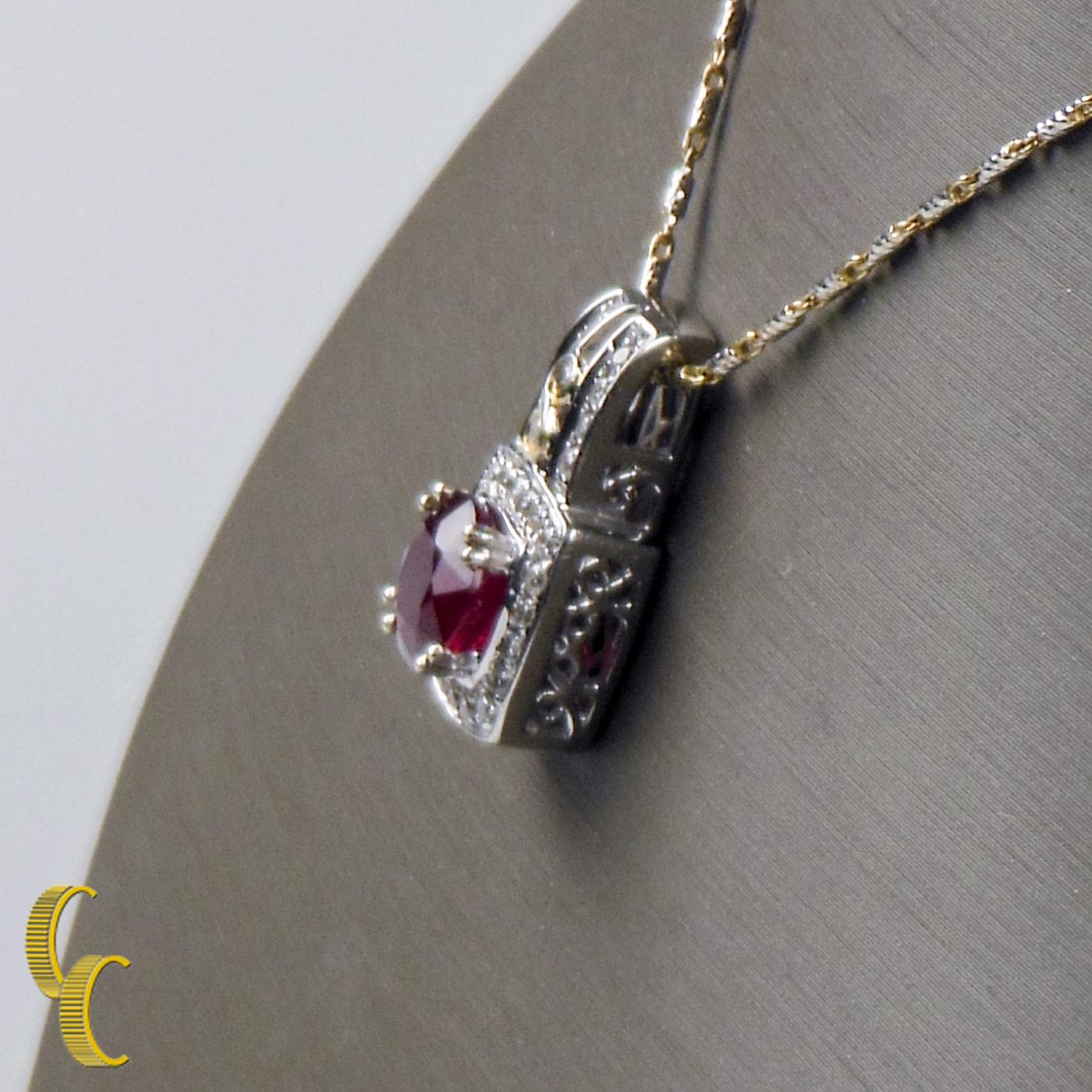 Round Cut 2.61 Carat Ruby and Diamond Pendant 14 Karat White Gold with Two-Tone Chain