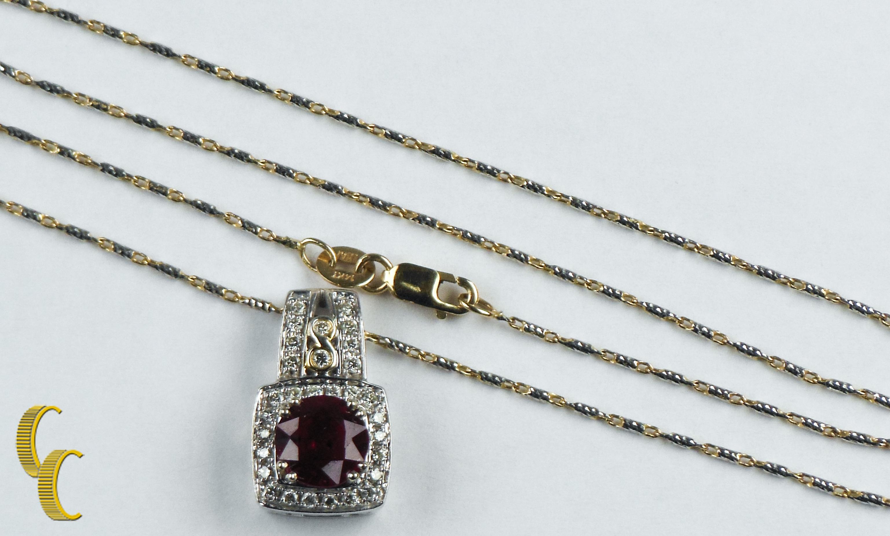 2.61 Carat Ruby and Diamond Pendant 14 Karat White Gold with Two-Tone Chain In Good Condition In Sherman Oaks, CA