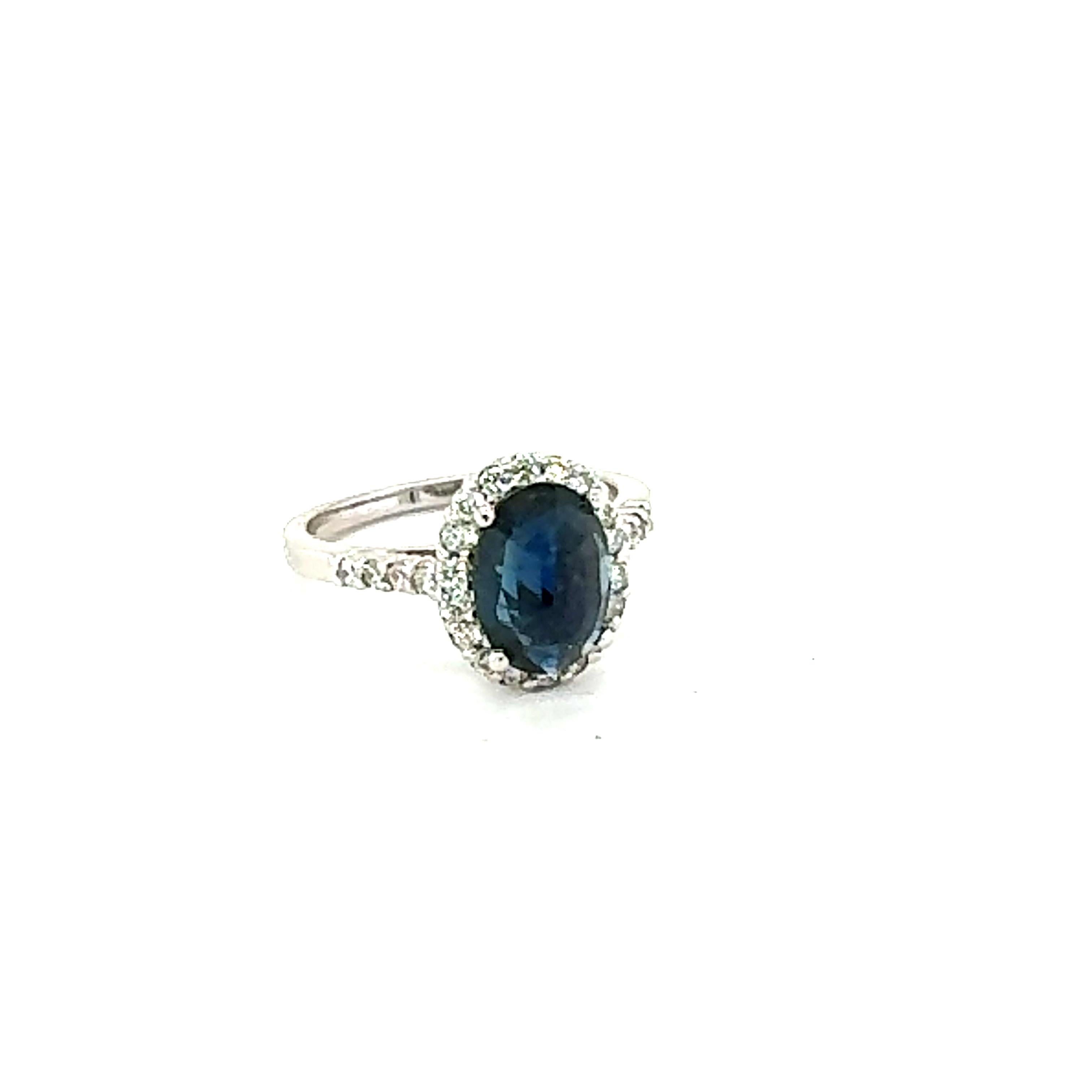 Contemporary 2.61 Carat Sapphire Diamond 14K White Gold Halo Ring For Sale