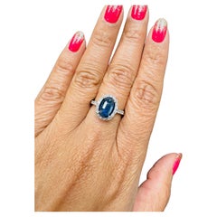 2.61 Carat Sapphire Diamond 14K White Gold Halo Ring