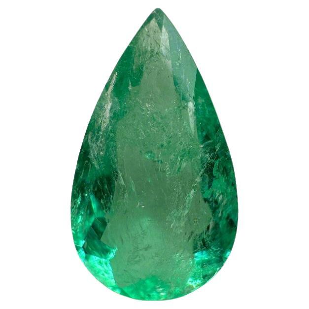 Esmeralda colombiana verde brillante de 2,61 quilates - Lágrima talla pera Birthstone de mayo