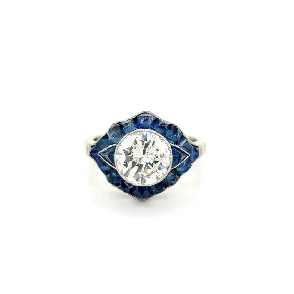 Anillo Vintage de Platino con Diamante de Transición y Zafiro Top Buff de 2,61 Quilates Corte mixto en venta