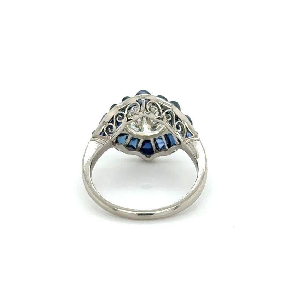 Anillo Vintage de Platino con Diamante de Transición y Zafiro Top Buff de 2,61 Quilates en Excelente estado para la venta en Montreal, QC