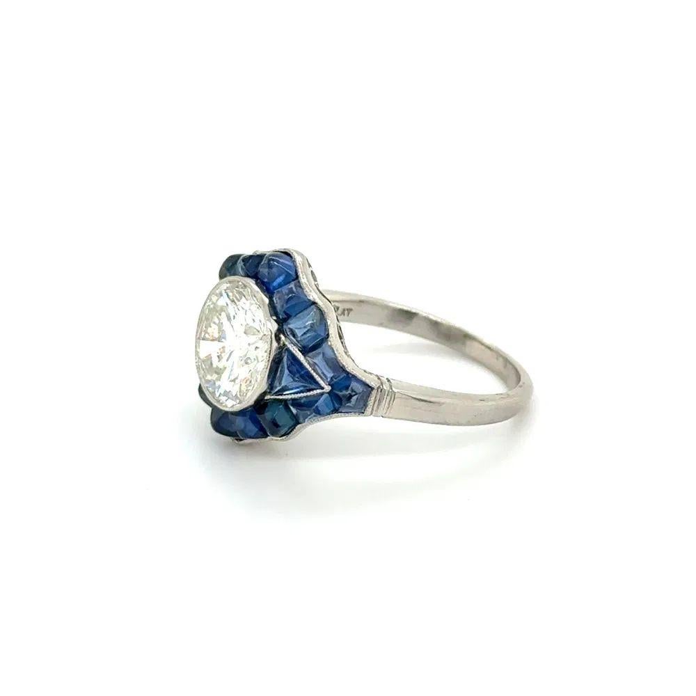 De las mujeres Anillo Vintage de Platino con Diamante de Transición y Zafiro Top Buff de 2,61 Quilates en venta