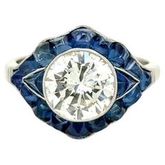 Anello vintage in platino con diamante di transizione e zaffiro superiore di 2,61 carati