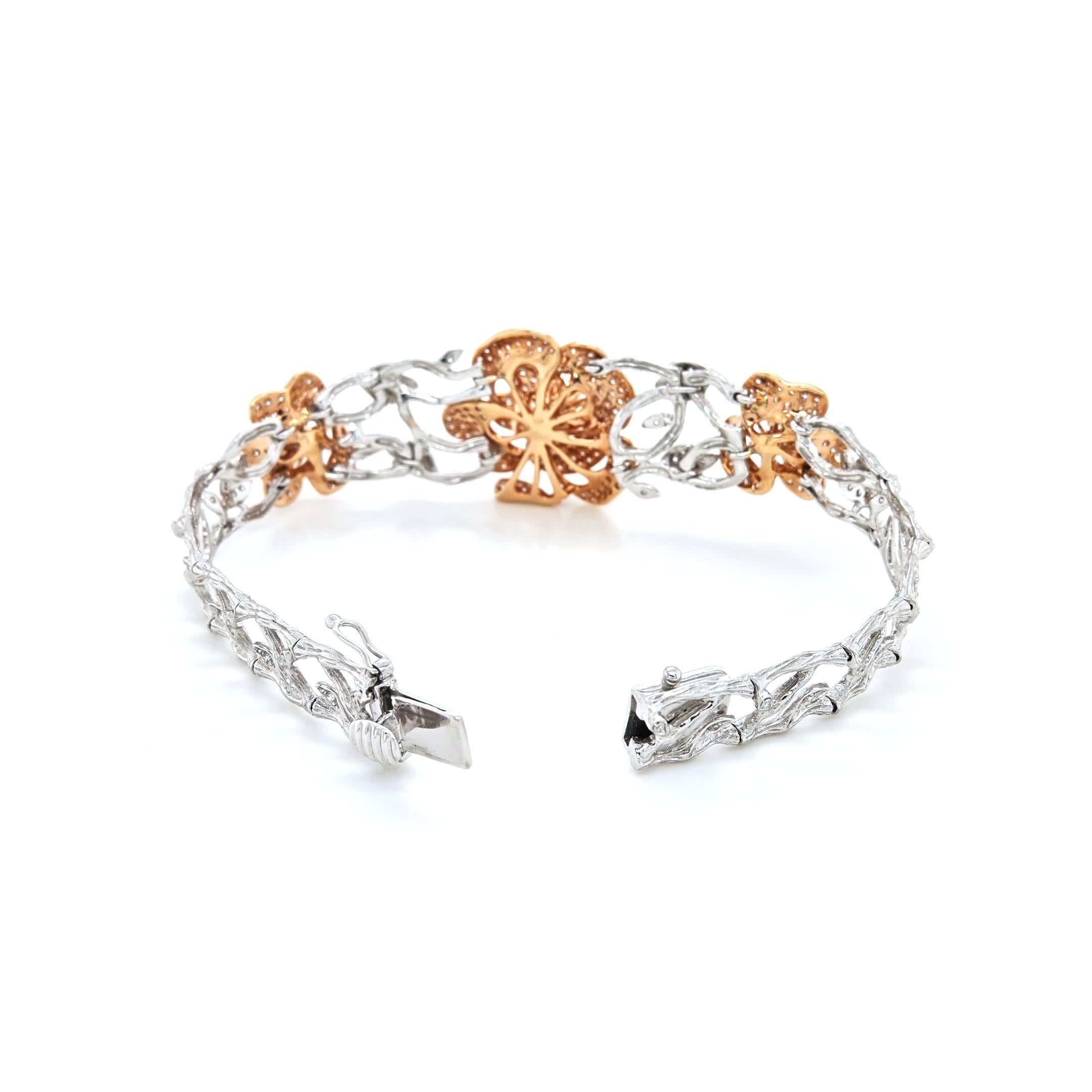 Round Cut 2.61 Carat White Diamond White and Rose Gold Bracelet For Sale