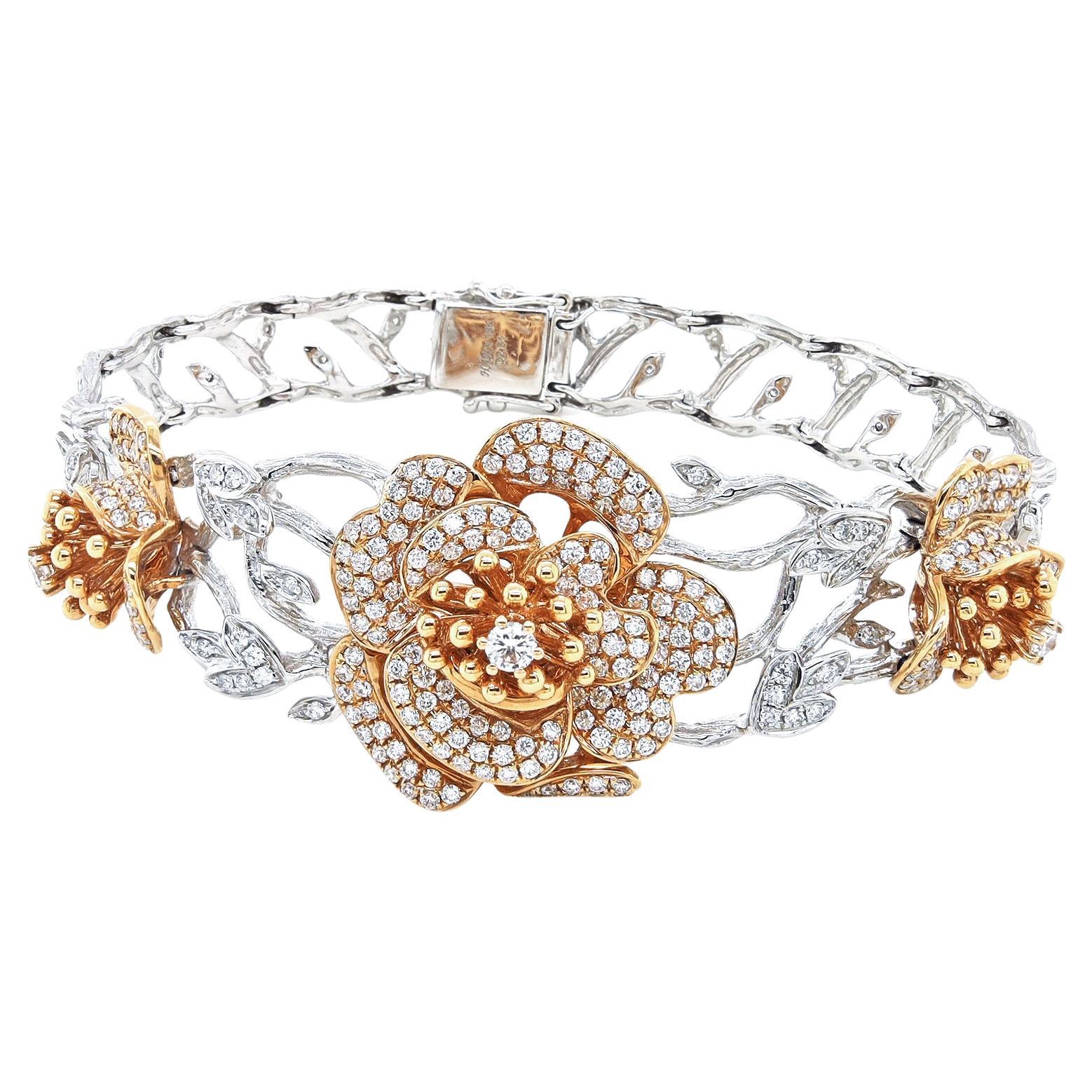 2.61 Carat White Diamond White and Rose Gold Bracelet