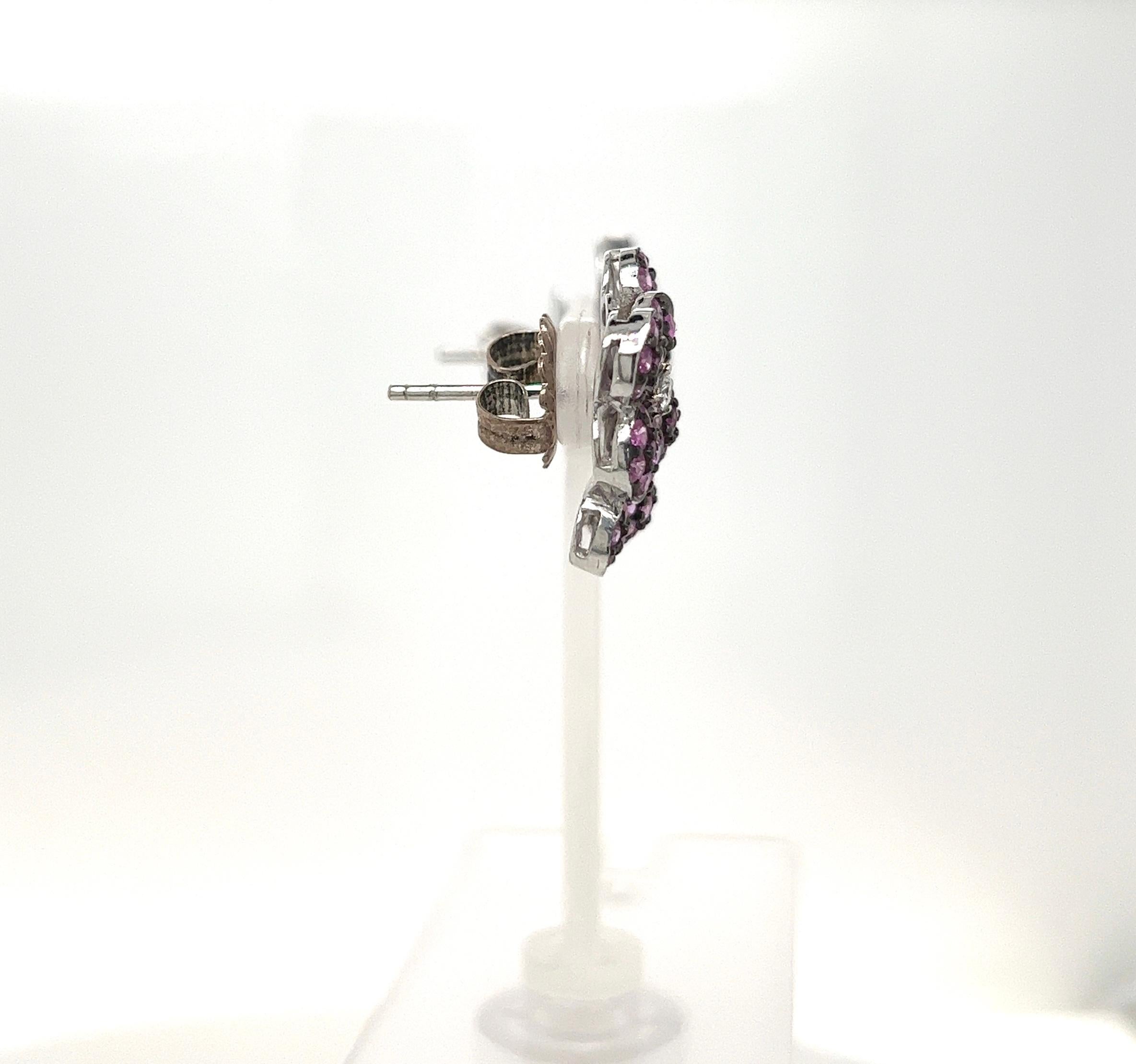 Romantic 2.61 carats Pink Sapphire and Diamond Flower Earrings  For Sale