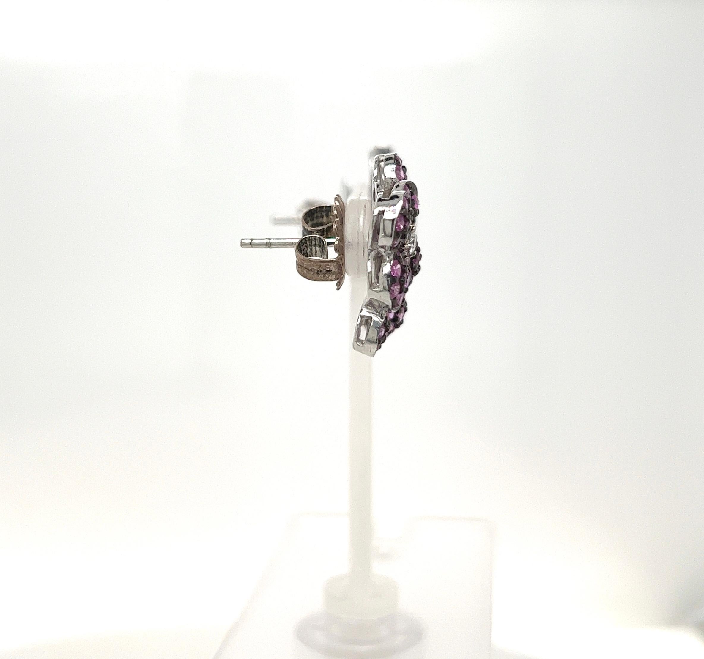 Romantic 2.61 carats Pink Sapphire and Diamond Flower Earrings For Sale