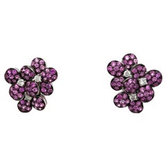 2.61 carats Pink Sapphire and Diamond Flower Earrings 