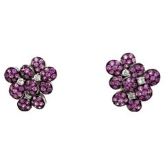2.61 carats Pink Sapphire and Diamond Flower Earrings