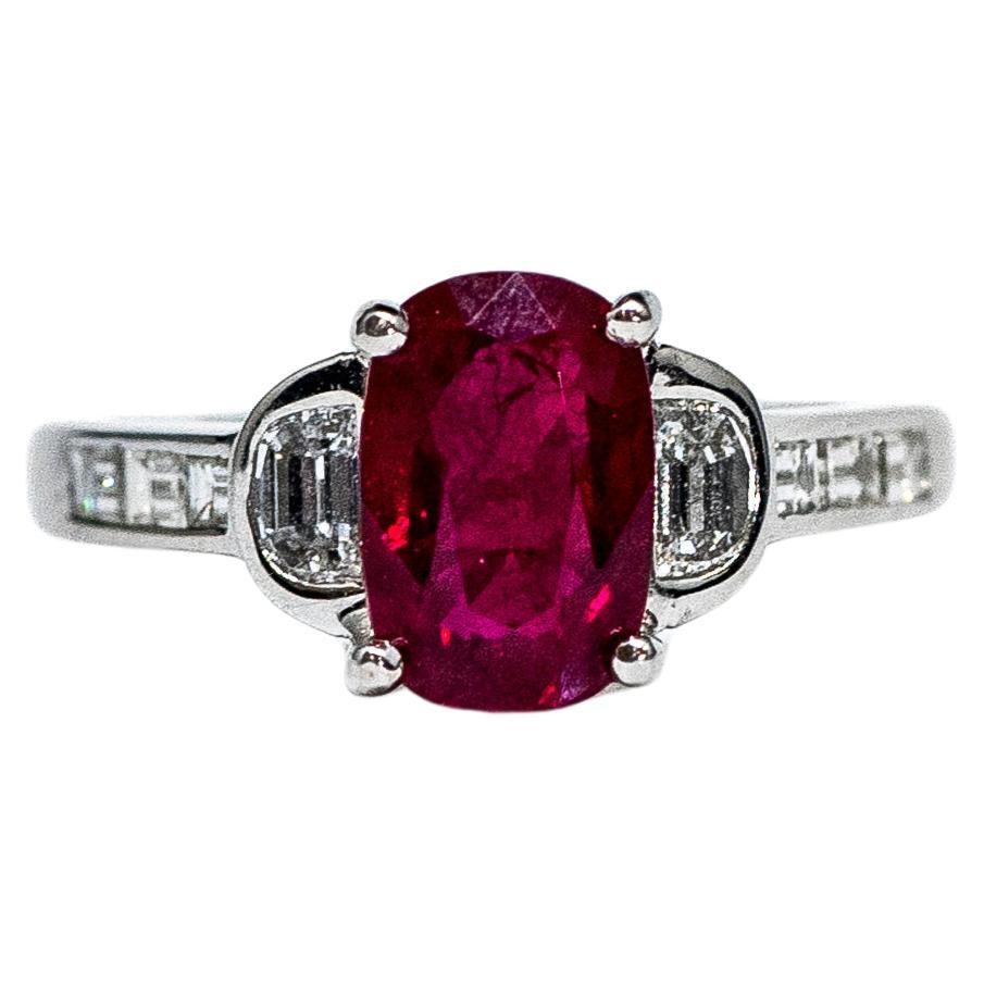 2.61 ct Natural Oval Ruby & Diamond Ring For Sale